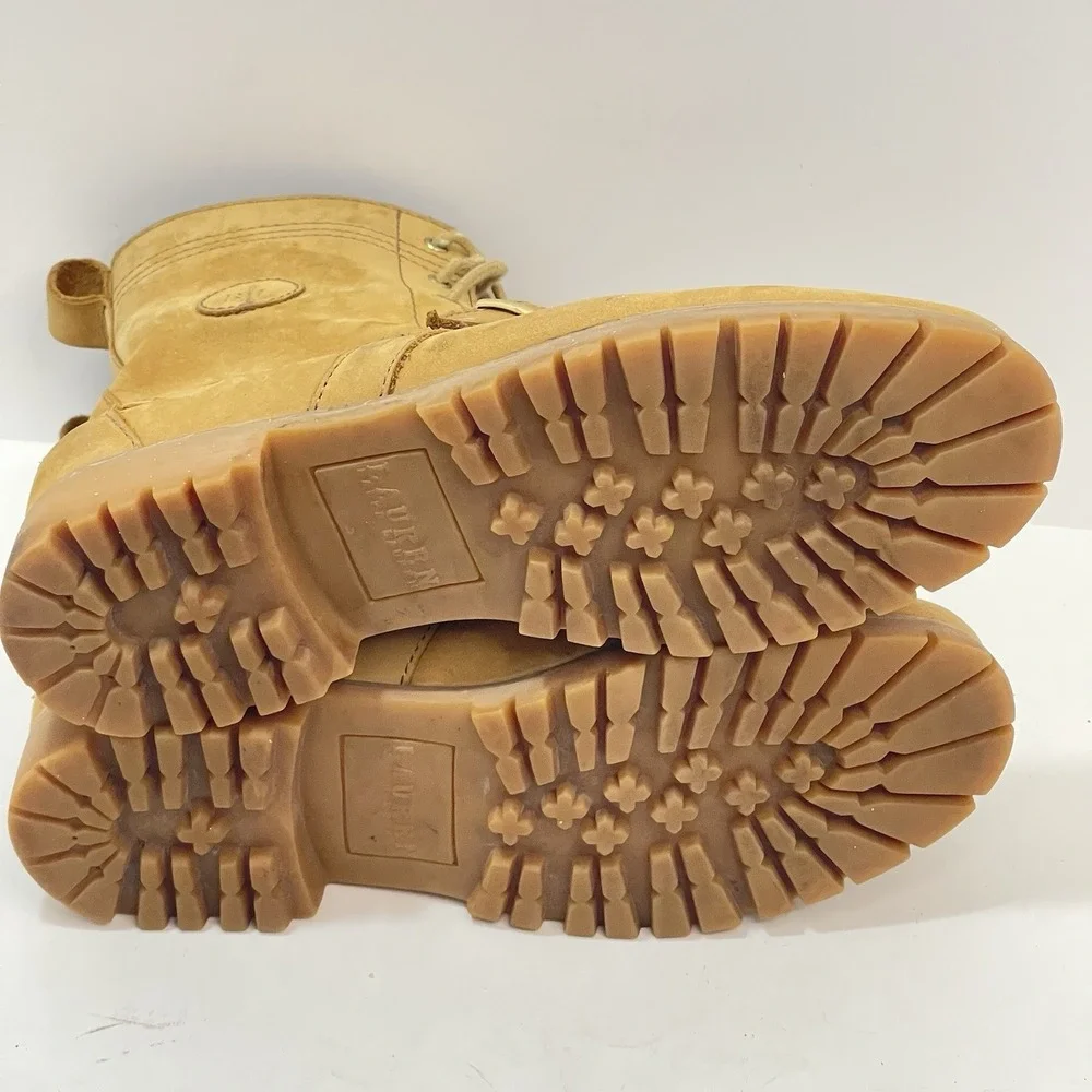 Polo Ralph Lauren Ranger Boots Size 8.5B Tan Leather Lace Up Buckle Combat Style